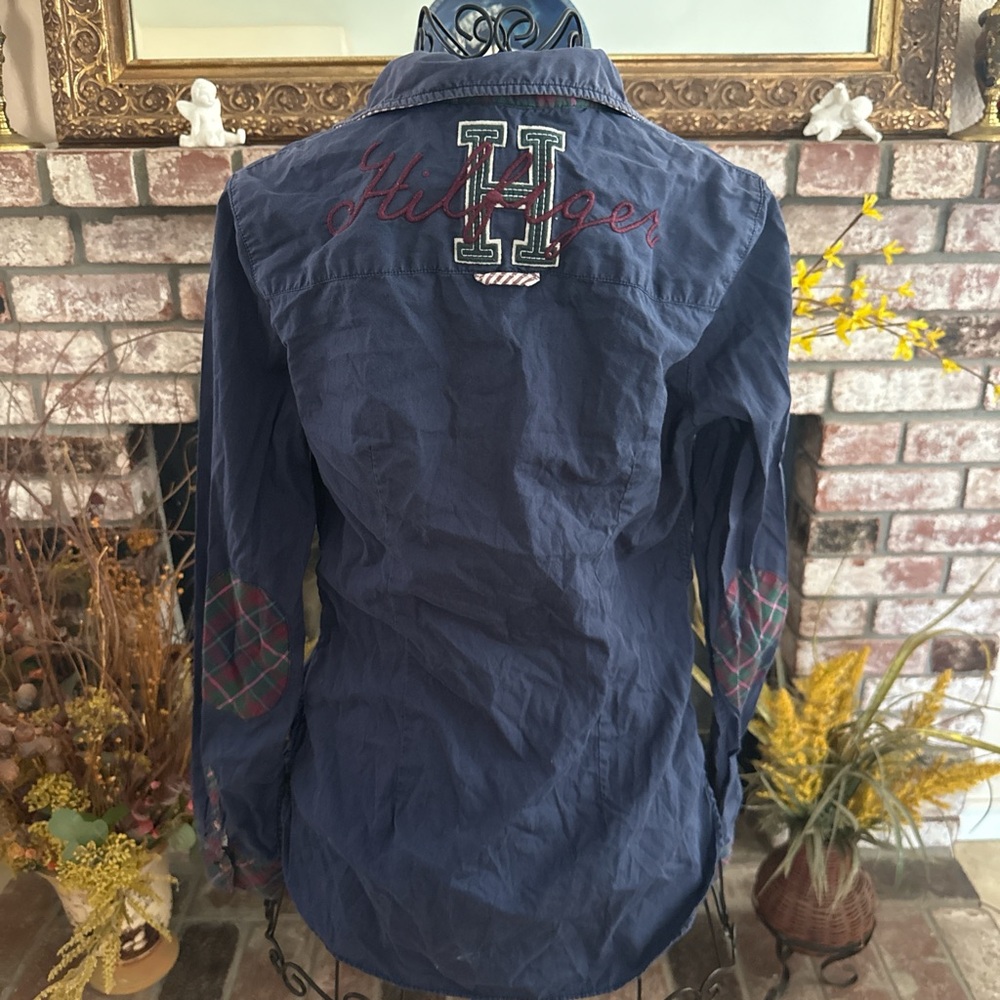 Vintage Y2K Tommy Hilfiger Plaid Embroidered Long Sleeve Button Down Top 4 - Picture 2 of 5